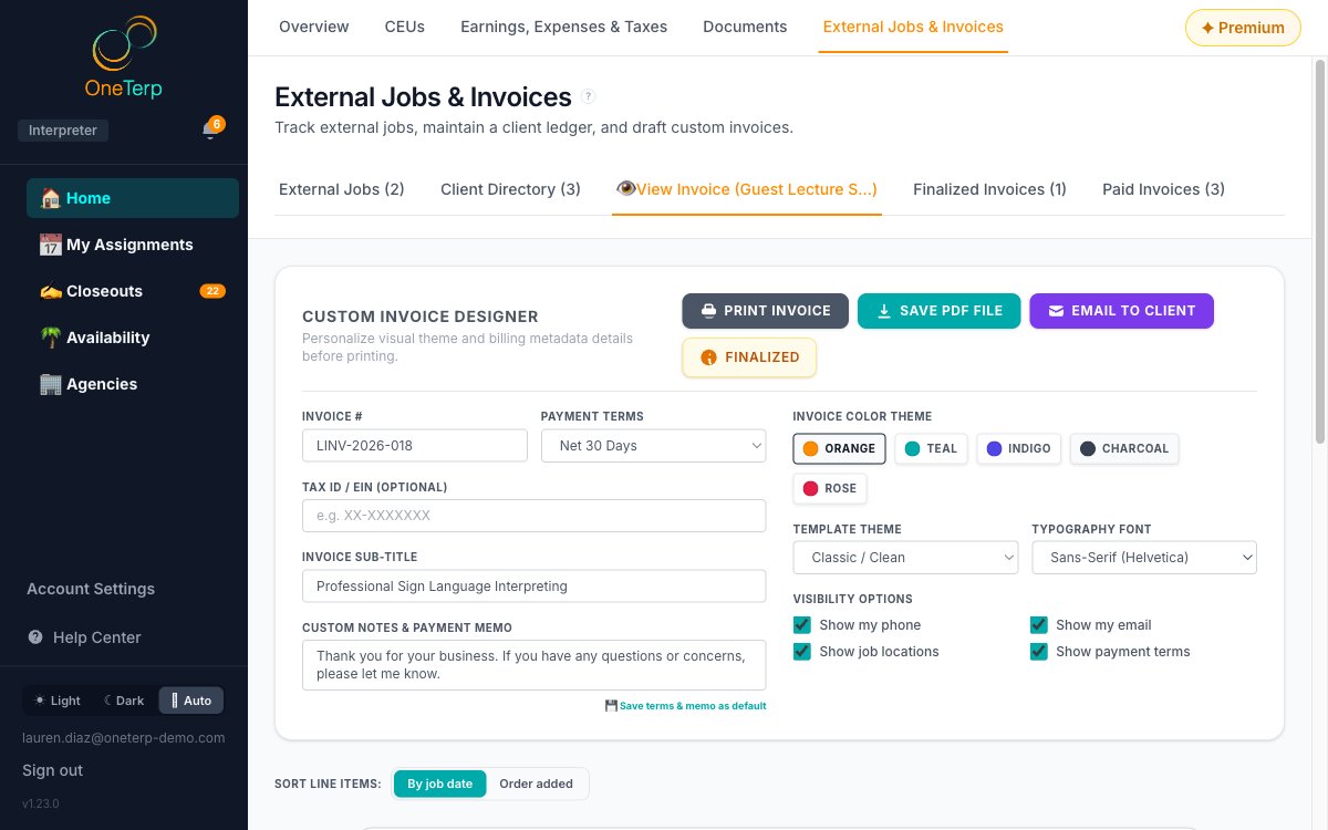 Freelance invoices in OneTerp